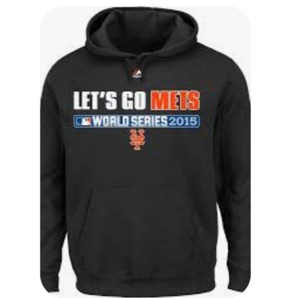 Majestic Men's Black  NY Mets 2015 World Series Pullover Hoodie Size LG - Picture 1 of 7